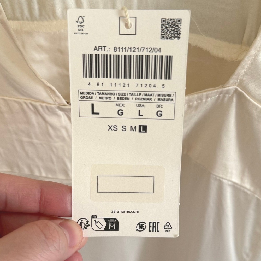 Zara Home Cream Satin Embroidered Flutter Sleeve Open Back Nightgown SZ L NWT - Picture 11 of 11